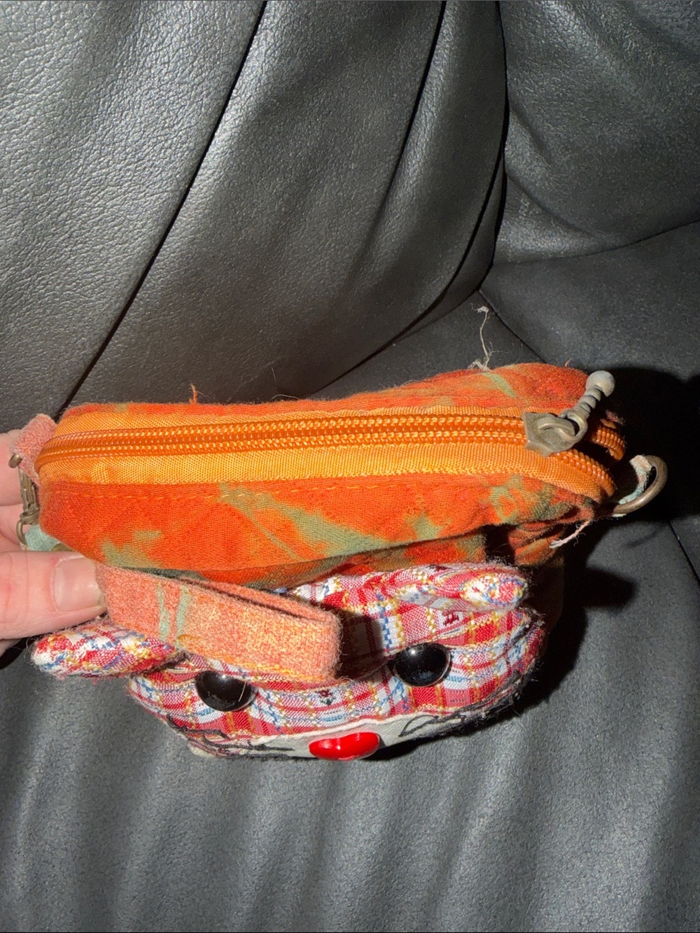 Handmade Cat Face Crossbody Bag - Orange Plaid - Picture 4 of 4